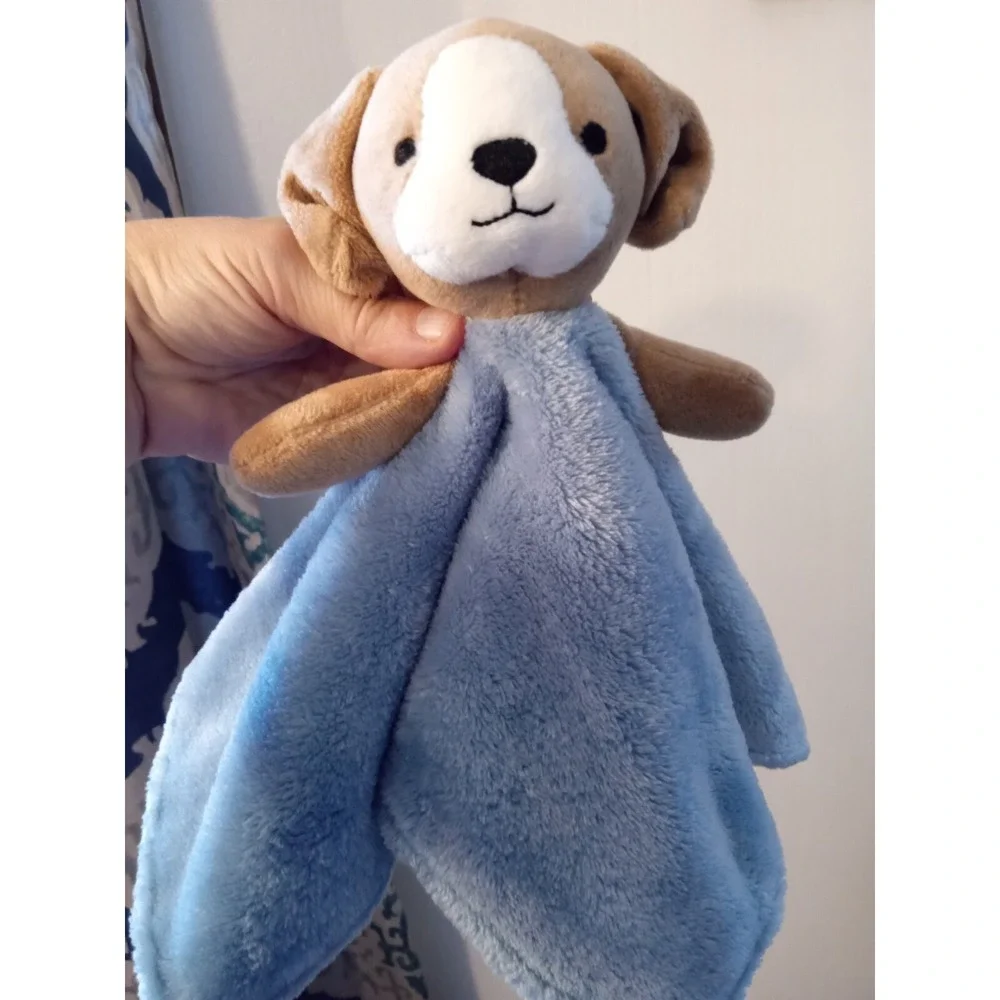 Carters Blue Puppy Dog Lovey Security Blanket Plush Tan White Infant 14